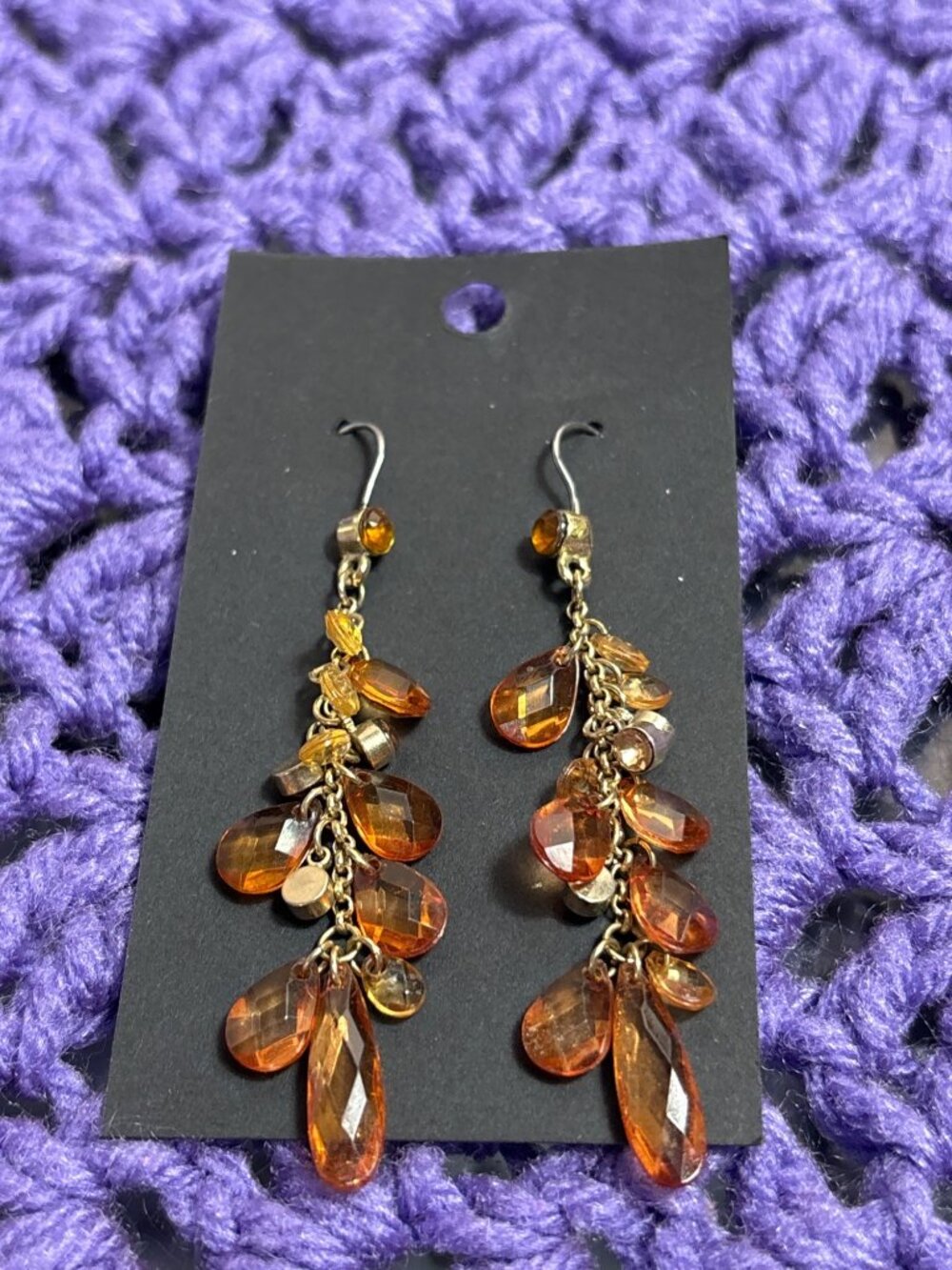 Brown Plastic Bead Cluster Earrings Rhinestones Goldtone 2.25 inches